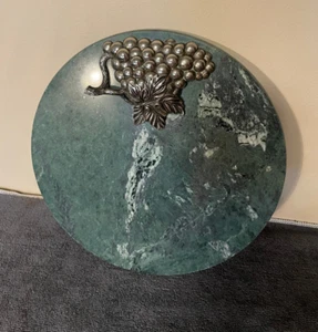Vtg Godinger Silver Art Green Marble 10” Round Cheese Board Charcuterie Grapes  - Picture 1 of 11