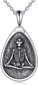 Skull Skeleton Necklace 925 Sterling Silver Yoga Meditation Gifts for Women Men - Picture 1 of 6