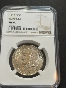 1937-P Roanoke NGC MS 67 Commemorative Half Dollar, Light Golden Toning - Picture 1 of 6
