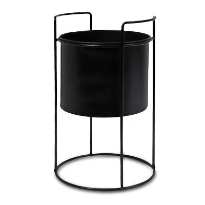 Blumen Topf m. Gestell rund schwarz - 26x16 cm - Deko Übertopf Pflanzen Ständer - Bild 1 von 3