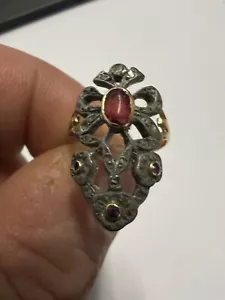 Anello Vintage Oro 18 Kt Rubini E Brillantini 4,93 Grammi - Foto 1 di 8