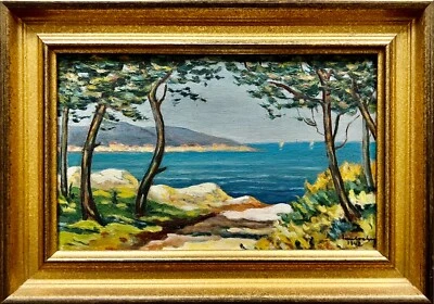 "Vue du cap d'Antibes, HSP, signée bas à droite et datée 1942. 19x29,5 cm. - Photo 1/4