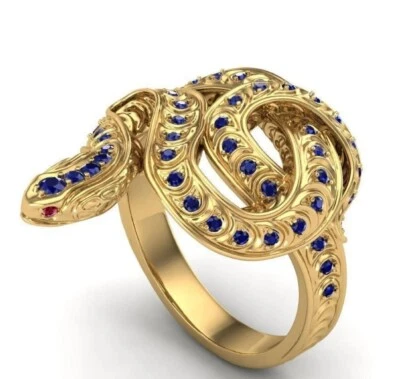 Anillo Serpiente Vintage • Anillo Serpiente Zafiro Azul • Regalo para Padre, Anillo Oro Hombre Foto 1 de 4