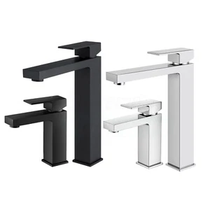 Bathroom Square Basin Mixer Tap Brass Vanity Faucet Chrome Black Watermark WELS - Picture 1 of 29