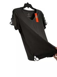 Top Adrienne Vittadini grigio scuro manica corta scollo a V SPORT ELASTICIZZATO CHIARO TAGLIA 1X - Foto 1 di 8