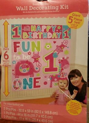 1er Cumpleaños "Diversión ser Uno" - 6 ft Escena Setter Feliz Cumpleaños Fiesta Pared TELÓN DE FONDO Foto 1 de 3