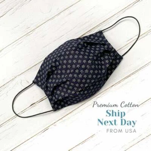 Handmade Face Mask Reusable Washable Filter Pocket Blue Indigo Flower Geometric - Picture 1 of 8