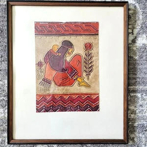 De colección REMS Nativo Bebé Sarapi Rojos Beige ALIVIO ARTE POPULAR Suroeste Enmarcado - Imagen 1 de 12