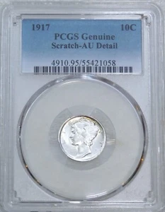 1917 Mercury Dime PCGS AU Detail Full Bands, Frosty Bright Just Graded #S68 - Picture 1 of 4
