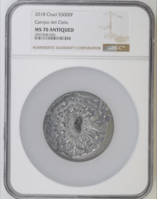 2018 Chad S5000F Silver 5oz Campo Del Cielo NGC MS 70 Antiqued Mintage 500 - Image 1 of 3