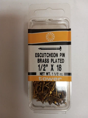 1/2" x 18-gauge Brass Plated Escutcheon Pins / Nails 1-1/2oz. Box USA Cover