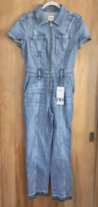 Zara The Fitted Denim Jumpsuit Medium/ Light Wash Blue Size S NWT - Picture 1 of 4