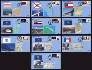 USA, SCOTT # 4283-4292, SET OF 10 BGC FDC COVERS FLAGS & MAPS OF OUR NATION 2008 - Picture 1 of 21