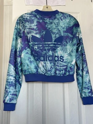 阿迪达斯 OCEAN ELEMENT CROPPED SUPERSTAR AOP 轨道夹克上衣 Firebird ~ 女士 S 码 — 第 1/4 张图片