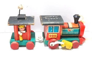 Vintage Huffy Puffy Wooden Train Kids Toy Collectible 1963 2 Cars Fisher Price - Picture 1 of 10