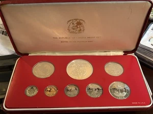 1978 SILVER LIBERIA COINAGE 8 COIN PROOF SET ORIGINAL PACKAGING & COA - Picture 1 of 5