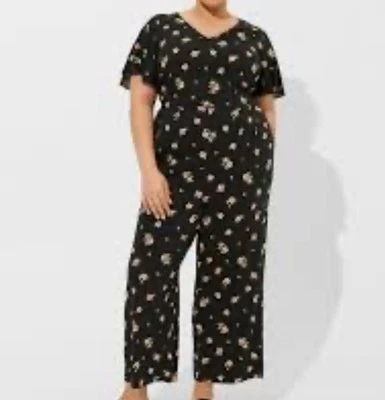 Mono tórrido negro floral talla 6X pierna ancha callis ojo de cerradura espalda para mujer’s Foto 1 de 4