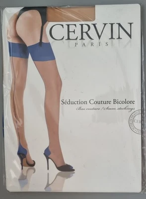 CERVIN RHT SEDUCTION COUTURE BICOLORE Stockings Nylons T4 Melone-Blue Royal - Bild 1 von 4