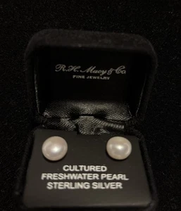Cultured Freshwater Pearl Earrings Sterling Silver Fine Jewelry NEW Gift Box - Picture 1 of 3