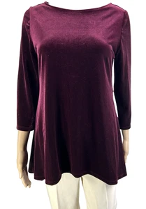 Chicos Pflaume Lila Samt Tunika Top Gr. 0 US S Asymmetrischer Saum 3/4 Selve - Bild 1 von 16