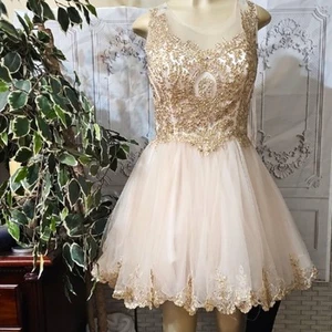Eureka NWOT Elegant Gold and Blush Short Gown Medium - Picture 1 of 12
