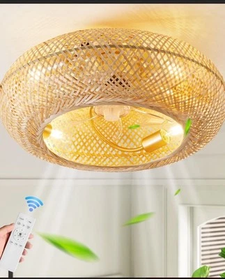 20" Boho Ceiling Fans with Lights and 20 Inch Boho Rattan Caged Ceiling Fan - Image 1 of 4