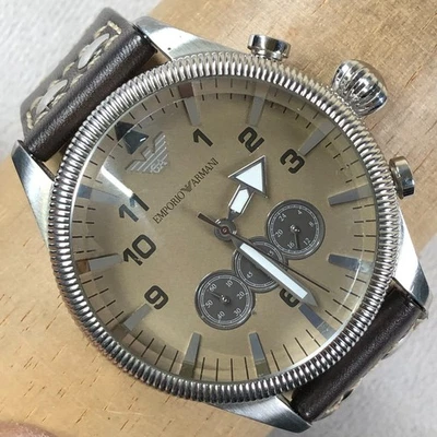 Emporio Armani Men AR-5837 Sport Chronograph Leather Quartz 48mm Watch 8 1/4" - Image 1 of 4