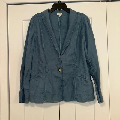 J. Jill Women's 100% Linen Blue Blazer Jacket Size L Lightweight Button Front - Image 1 of 4