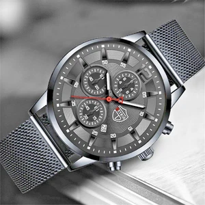 NEW Men's Luxury Water Resistant Watch with Mesh Strap Black White Red Quartz - Picture 1 of 8