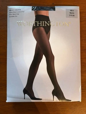 Nuevo ~ Pantimedias Worthington Hi Cut Shaper NEGRAS Talla 3 - Puntera invisible, transparente Foto 1 de 2