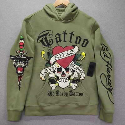 Sudadera con Capucha Ed Hardy Tattoo Love Kills Slowly Skull & Crossbone Para Hombre Talla Pequeña Nueva con Etiquetas Foto 1 de 4
