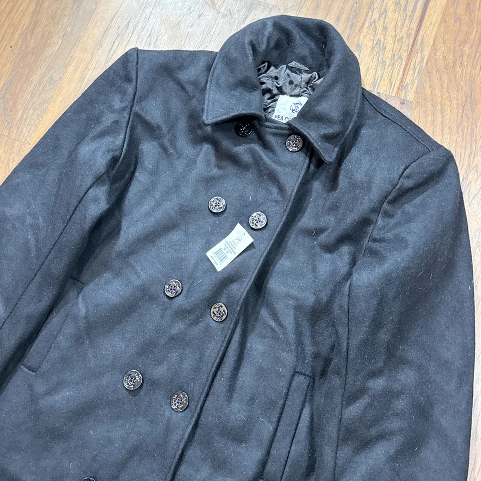 美国军用夹克男式 XXL 黑色羊毛豌豆外套 Rothco 海军纽扣剩余 — 第 1/4 张图片