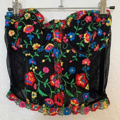 Victorias Secret Vintage 1998 Corsé Bordado Bustier Malla Negra 36C Coqueta Foto 1 de 4