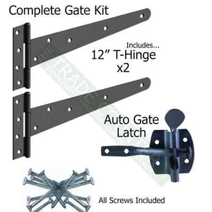 Single Gate Befestigungsset Aufhängen - 2 x 12" T-Scharniere, 1 x Auto Catch Inc Schrauben - Bild 1 von 2