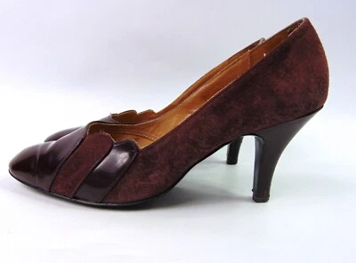 Vintage Miss Holmes Burgundy Leather / Suede Court Shoes | Perla | Size UK 4 - Image 1 of 4
