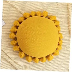 Boho Round Knitted Throw Pillow Accent Pillow with Tassel Knit Woven Yellow - Picture 1 of 7