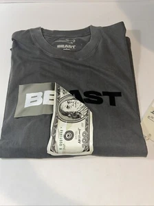 Mr Beast Merch DOLLAR BILL Long Sleeve  BLACK PIGMENT DYE T-Shirt Size Med NWT - Picture 1 of 5