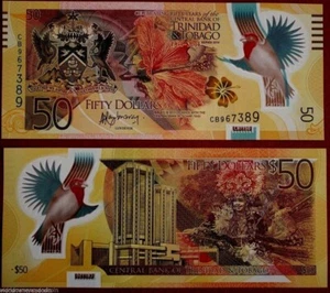 Trinidad & Tobago 50 DOLLARS P-54 1964 - 2014 Commemorative UNC Polymer NOTE - Picture 1 of 6