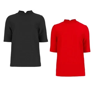 New Funnel Neck Top With Keyhole Detail Womens Short Sleeve Ribbed Famous Store - Picture 1 of 4