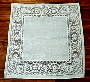 Knit Lace Square Centerpiece Doily Table Charger White Flowers Vines Cottage 19" - Picture 1 of 3
