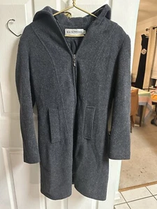 VNT 90s Mackintosh Grey Zip Coat Jacket Hooded 100% Wool Made USA Small 38 Bust - Picture 1 of 7