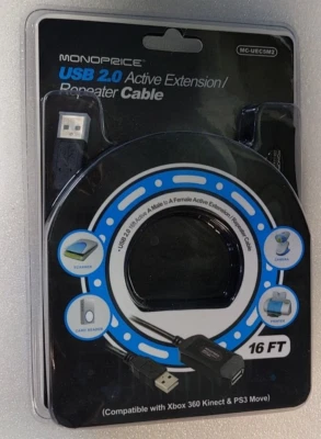 USB 2.0 Extension Active 16 ft.  MONOPRICE  Cable compatible with Xbox 360 PS3 - Image 1 of 4