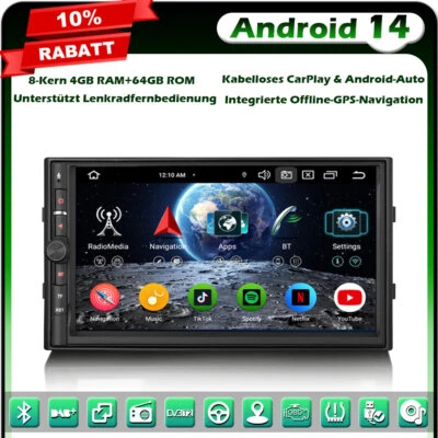 8-Kern 64GB Android 14 Doppel 2Din Autoradio GPS Navi DAB+CarPlay WiFi BT5.0 DSP - Bild 1 von 4