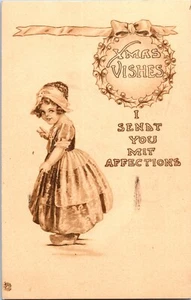 Vintage Weihnachts Postkarte 1913 Holländisches Mädchen hellbraun - Bild 1 von 2