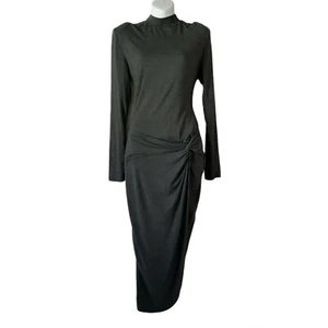 Win Win Damen S Kleid vorne geknotet hoher Schlitz gepolsterte Schulter tailliert dunkelgrau - Bild 1 von 8