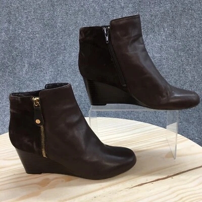 Isaac Mizrahi Live Boots Womens 7.5W Kierra Side Zip Wedge Bootie Brown Leather - Image 1 of 4