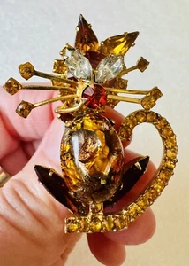 Broche prendedor vintage Juliana D&E gatito gato pedrería y colorido cabujón - Imagen 1 de 18