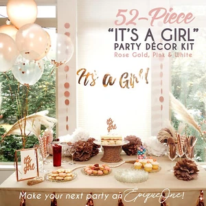 EPIQUEONE 52 Piece Rose Gold Baby Shower Decorations for Girl; It's a Girl - Picture 1 of 12