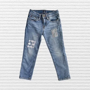 Gap Girls Girlfriend Patch Jeans Distressed Blue Denim Adjustable Waist Size 6 - Picture 1 of 11