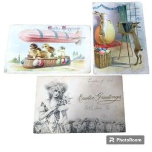 Postales de Pascua Tuck & Sons de 1900 dirigible zeppelín, conejito antropomórfico, niña - Imagen 1 de 14